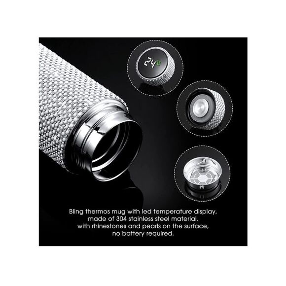 Rhinestone Stainless Steel Vacuum Insulated Water Bottle Thermos LED Temperature - Picture 14 of 15